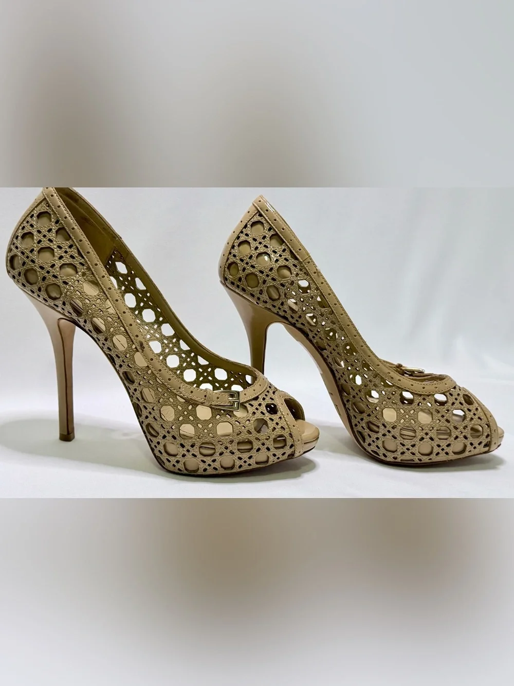 Christian Dior MIss Dior Nude Cannage Platform Peep Toe Stiletto Pump Heels 37.5